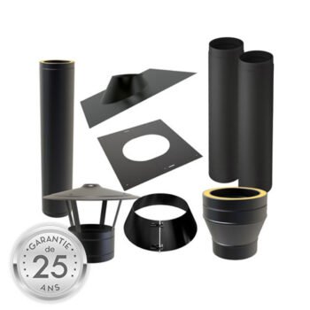 Premium kit Veranda toit en pente avec plaque de toit en aluminium 25-45 ° sortie de poêle intérieure 150 mm RAL 9004